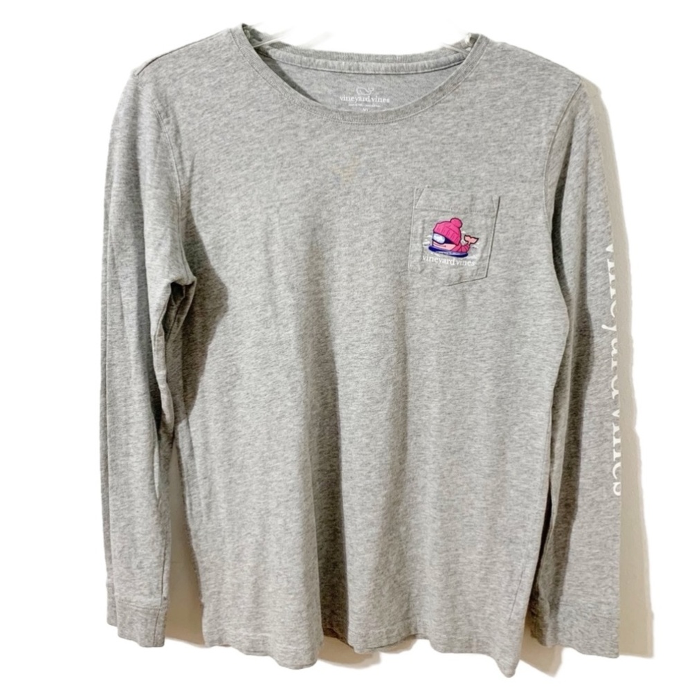 Vineyard Vines 100% Cotton Long-Sleeve Snowboarding Whale Graphic Pocket T-Shirt